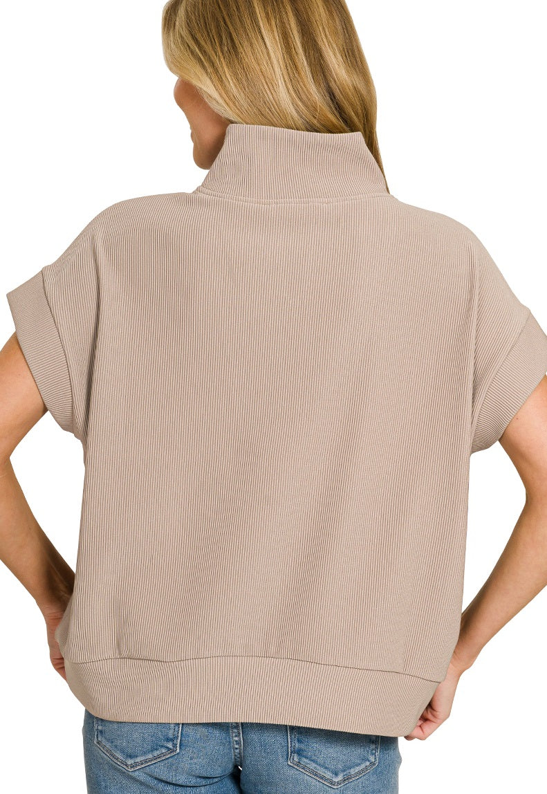 Ribbed High Neck Half Zip