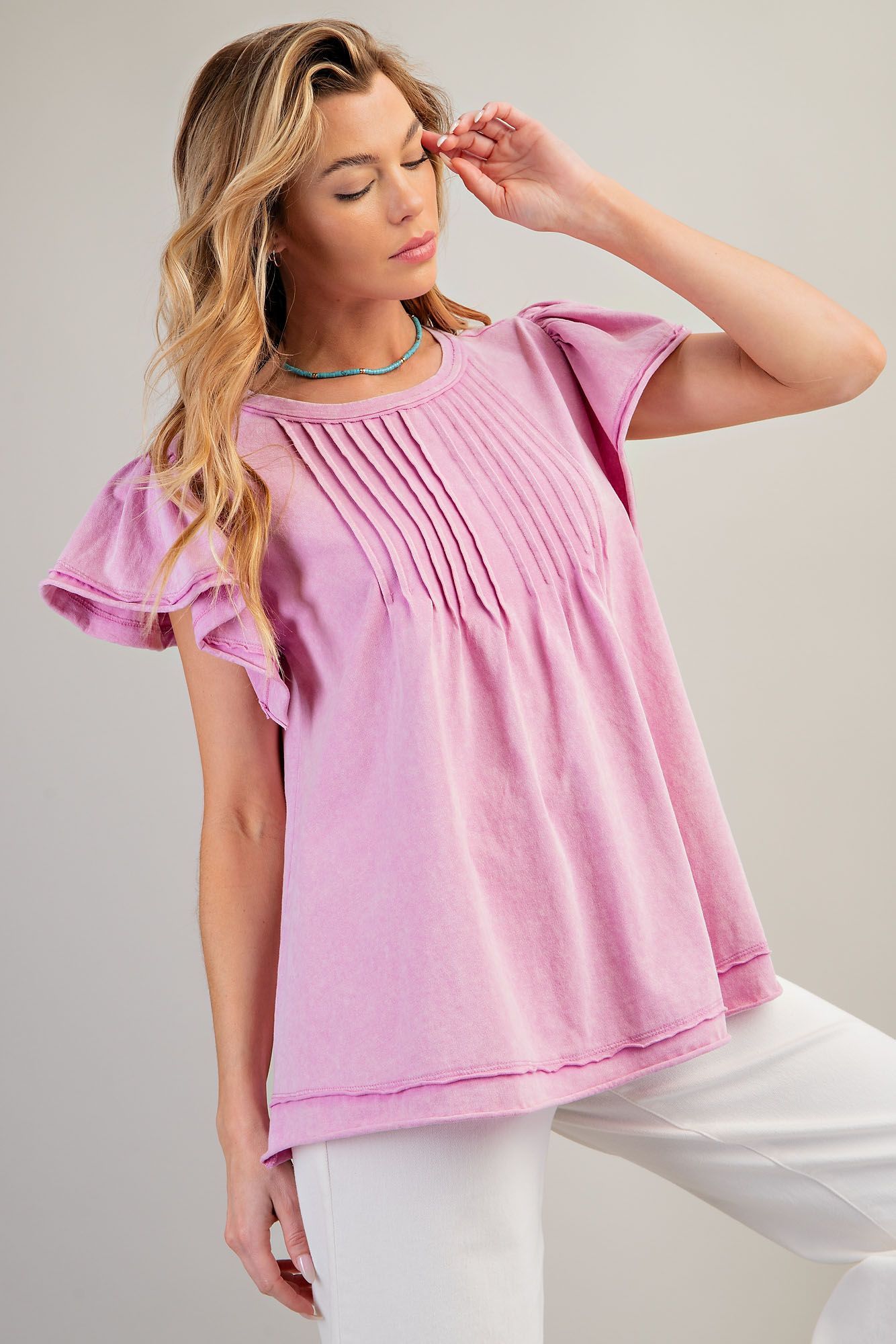 Pink Flutter Sleeve Top
