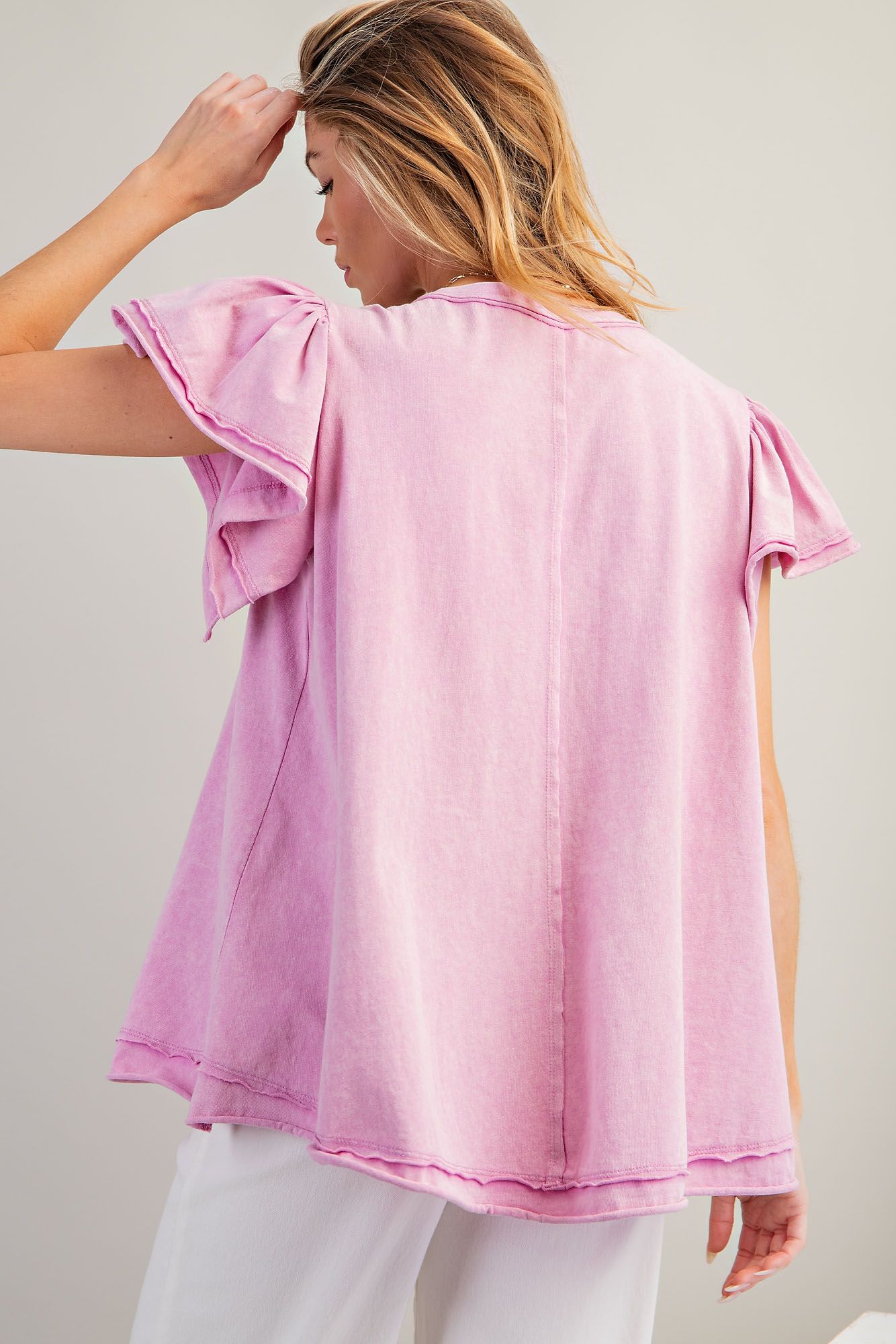Pink Flutter Sleeve Top