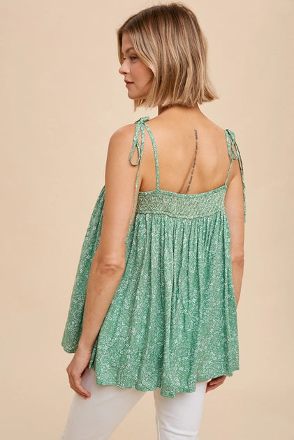 Smocked Tie Top - Green