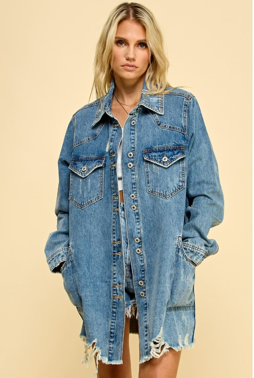 Destroyed Denim Shacket