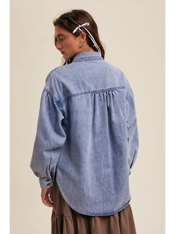 Heart Patch Oversized Denim Shirt