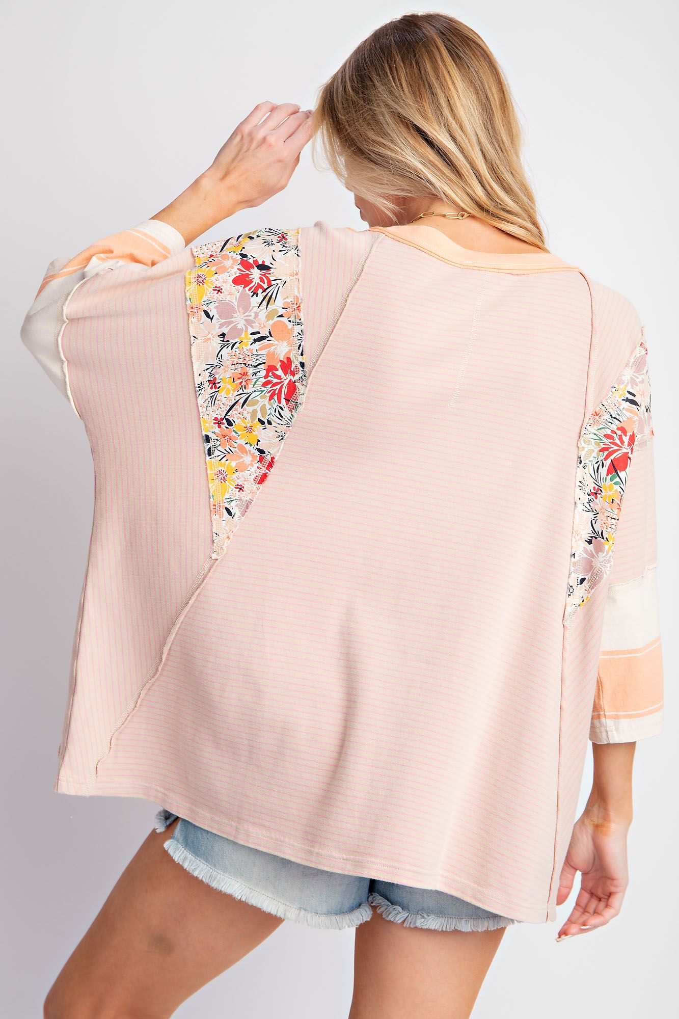 Apricot Floral Stripe Top