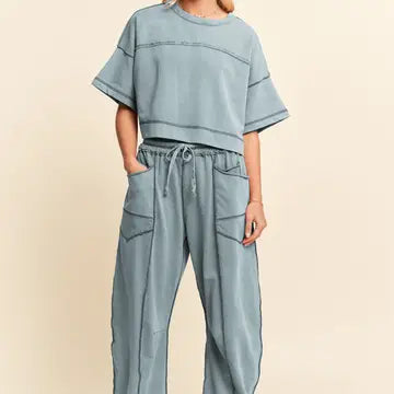 Mineral Washed Barrel Pants Set